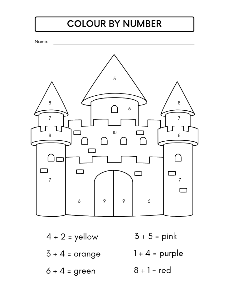 Preschool Castle Color by Number Worksheet - Free Printable PDF preview