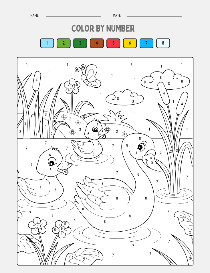 Preschool Duck Color by Number Worksheet - Free Printable PDF preview
