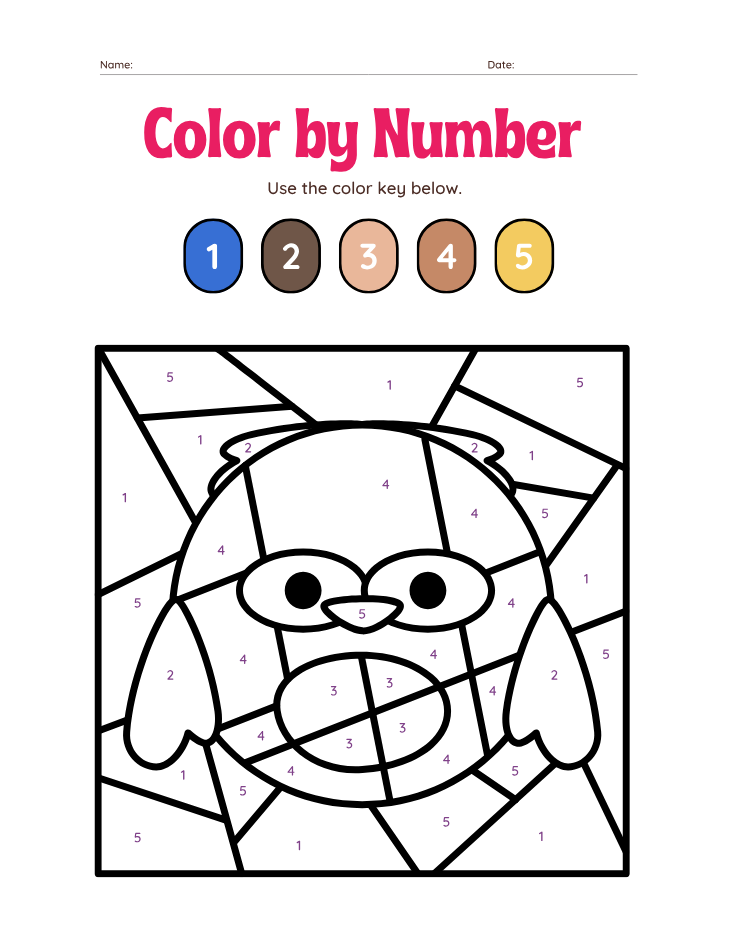 Preschool Number 5 Color by Number Worksheet - Free Printable PDF preview