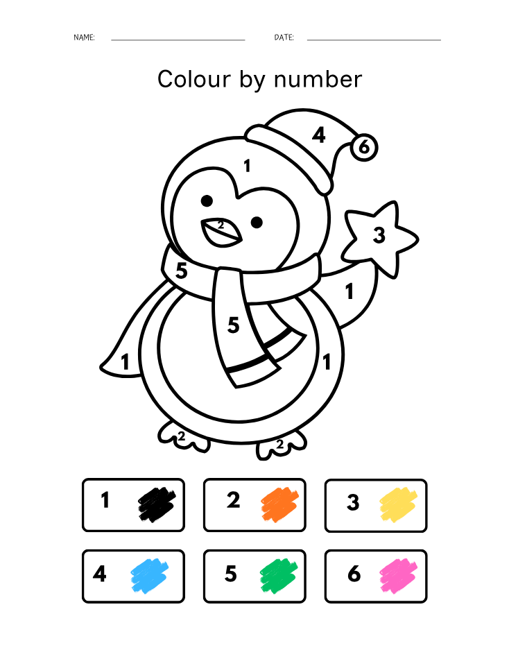 Preschool Penguin Color by Number Worksheet - Free Printable PDF preview